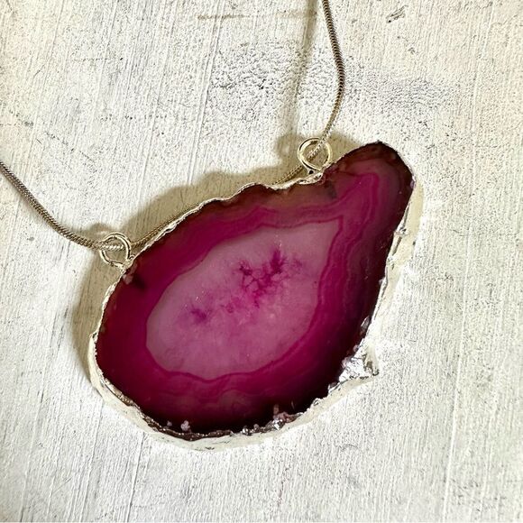 Sterling silver agate slice pendant necklace - Picture 7 of 11